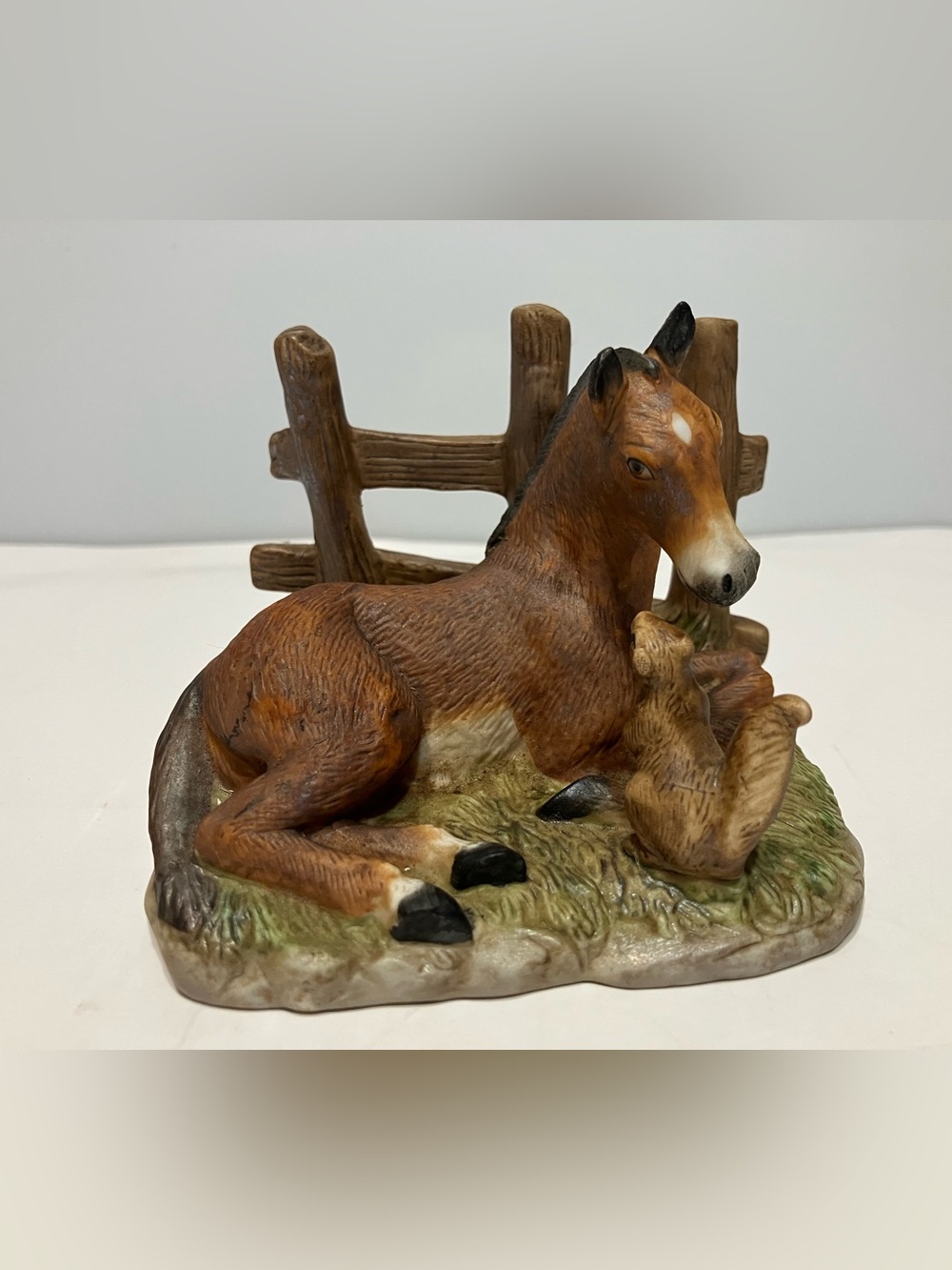HomCo Porcelain Horse Colt with squirrel figurine-3" x 4"-
